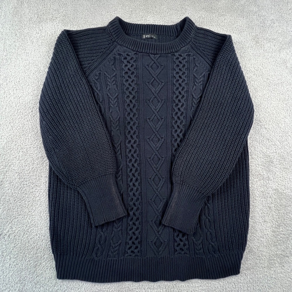 Cable Knit Crewneck Sweater Women's Large Very J Navy Blue Cotton Blend Casual